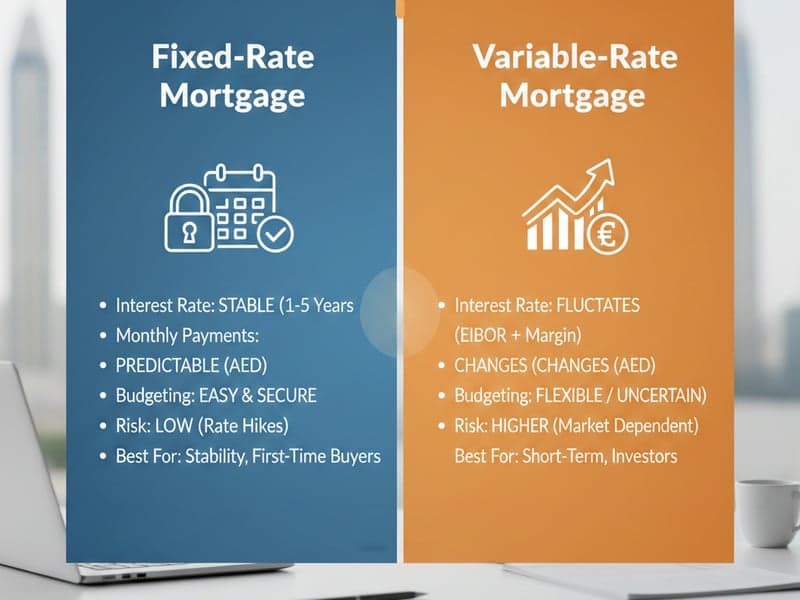 A high-level comparison chart of fixed and variable mortgage interest rates in the UAE.